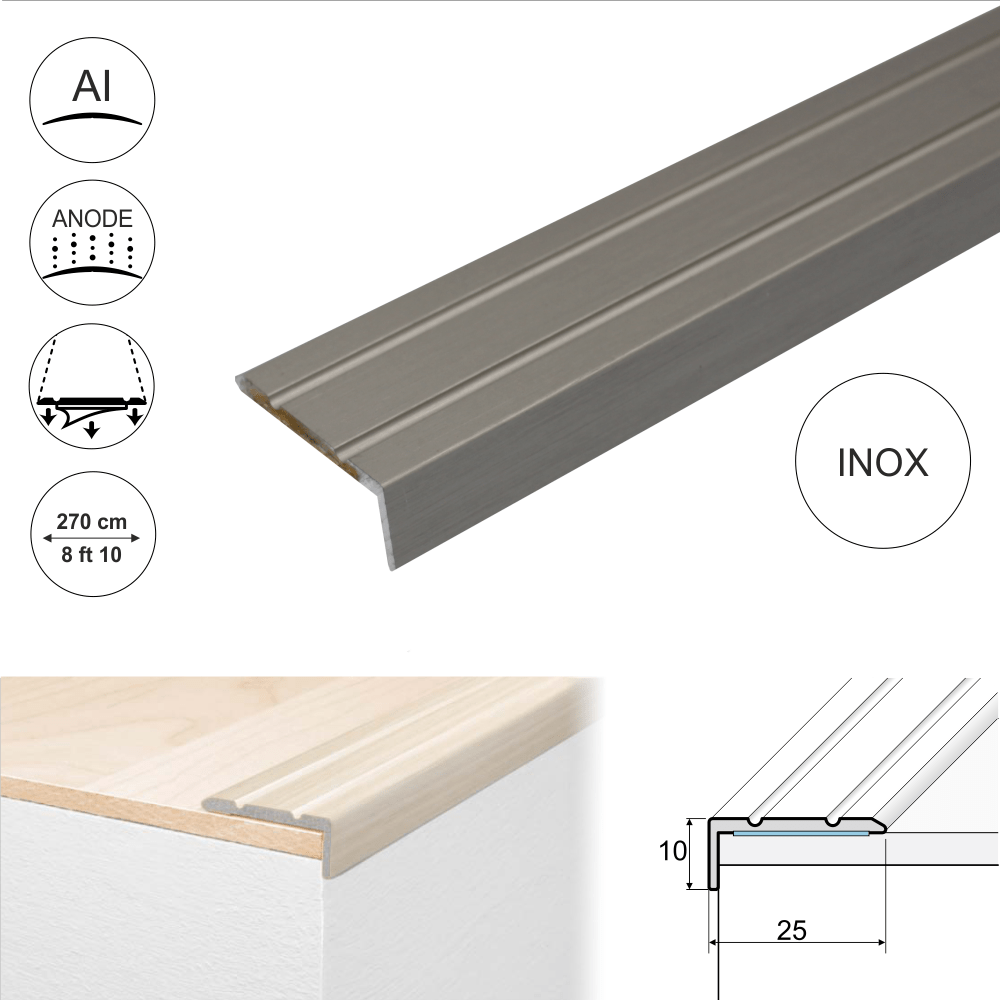 A31 25x10mm Anodised Aluminium Self Adhesive Stair Nosing Edge Trim