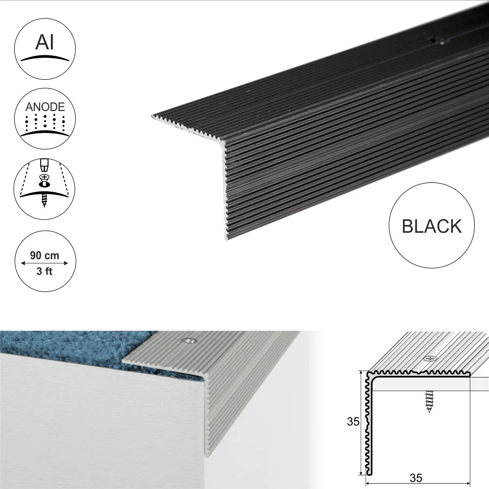 A34 35 x 35mm Anodised Aluminium Self Adhesive Non Slip Ribbed Treads Stair Nosing Edge Trim Stair Nosing etc