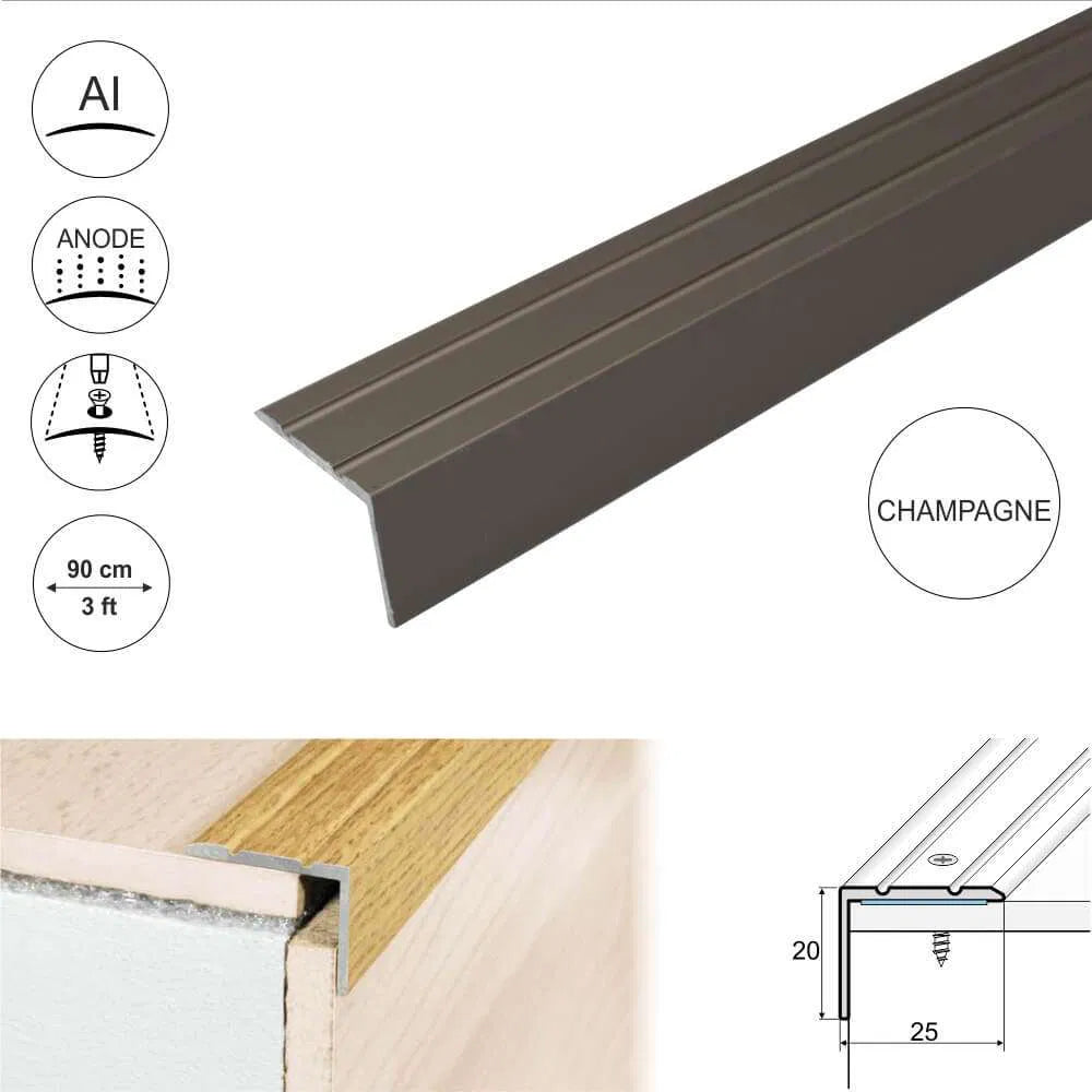 A36 25 x 20mm Anodised Aluminium Self Adhesive Stair Nosing Edge Trim Stair Nosing etc