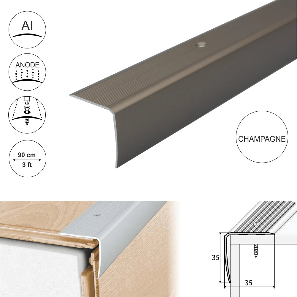 A41 35 x 35mm Anodised Aluminium Non Slip Ribbed Treads Stair Nosing Edge Trim Stair Nosing etc