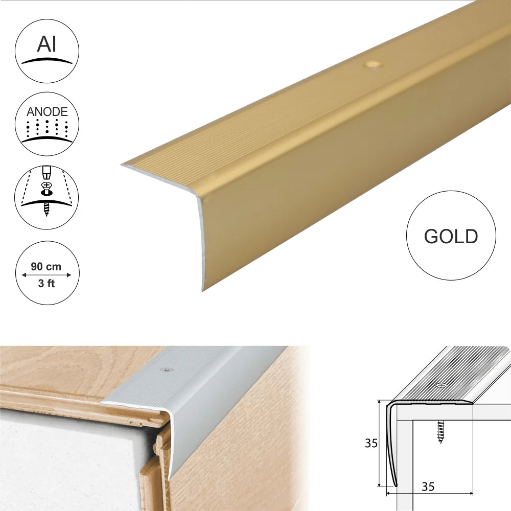 A41 35 x 35mm Anodised Aluminium Non Slip Ribbed Treads Stair Nosing Edge Trim Stair Nosing etc