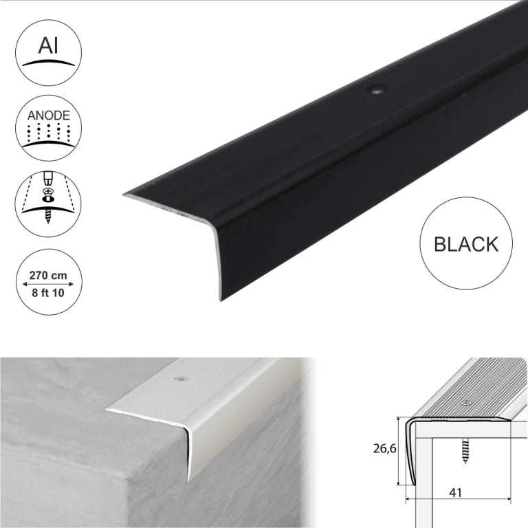 A42 41 x 26.6mm Anodised Aluminium Non Slip Ribbed Treads Stair Nosing Edge Trim Stair Nosing etc