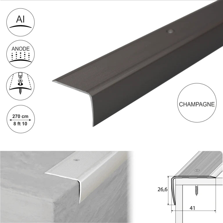 A42 41 x 26.6mm Anodised Aluminium Non Slip Ribbed Treads Stair Nosing Edge Trim Stair Nosing etc