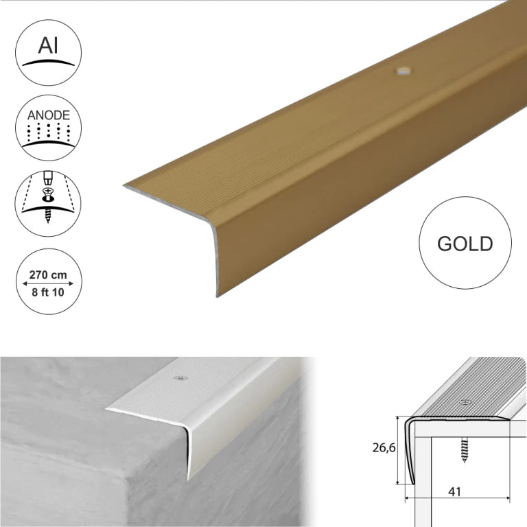 A42 41 x 26.6mm Anodised Aluminium Non Slip Ribbed Treads Stair Nosing Edge Trim Stair Nosing etc