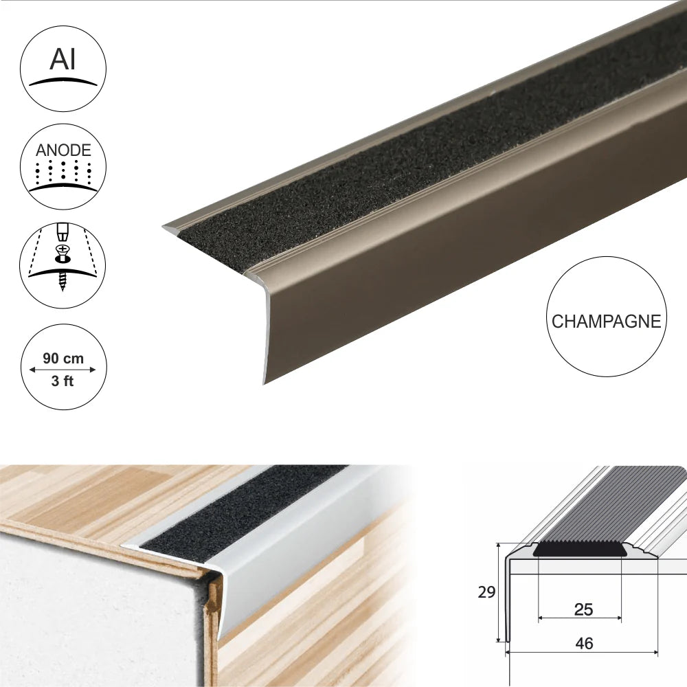 A44 41 x 26.6mm Anodised Aluminium Non Slip Stair Nosing Edge Trim With Tape Stair Nosing etc