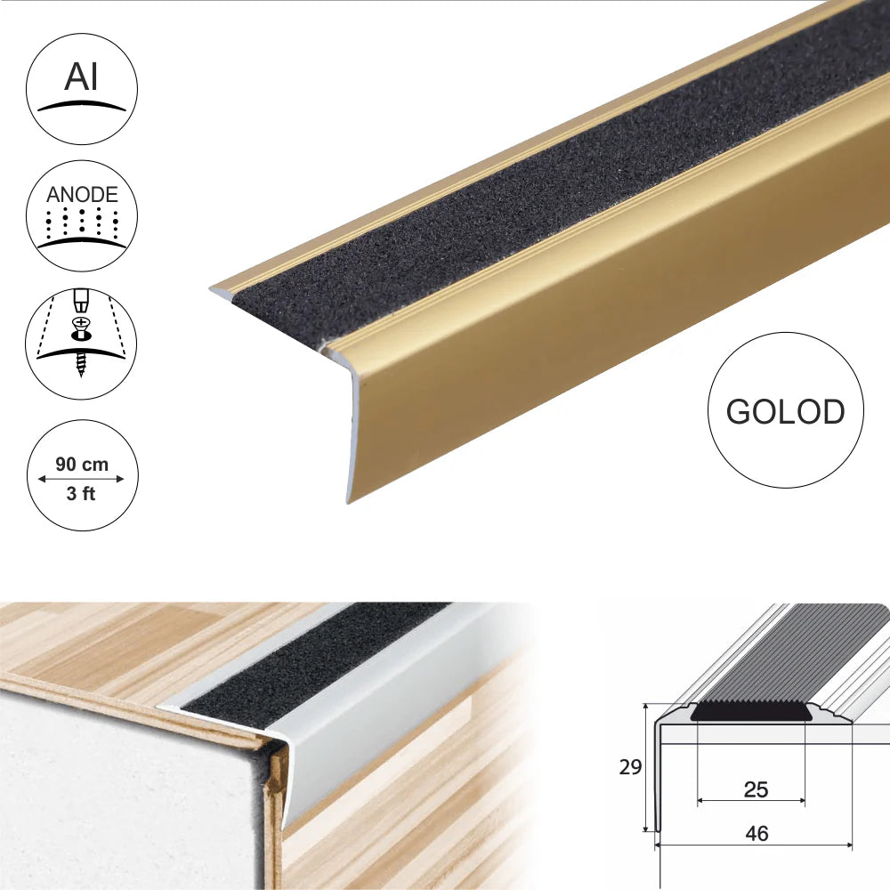 A44 41 x 26.6mm Anodised Aluminium Non Slip Stair Nosing Edge Trim With Tape Stair Nosing etc