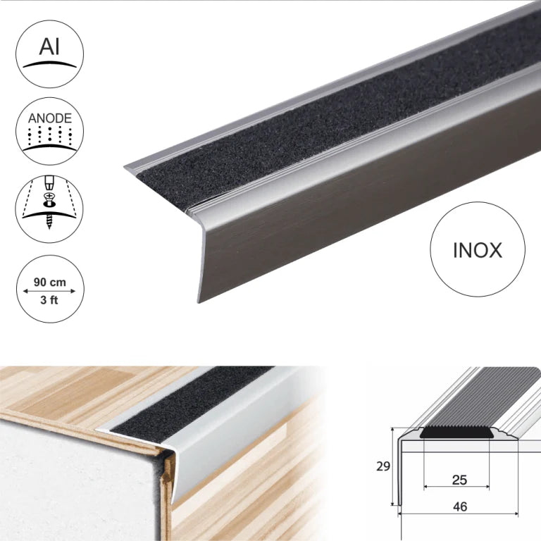 A44 41 x 26.6mm Anodised Aluminium Non Slip Stair Nosing Edge Trim With Tape Stair Nosing etc