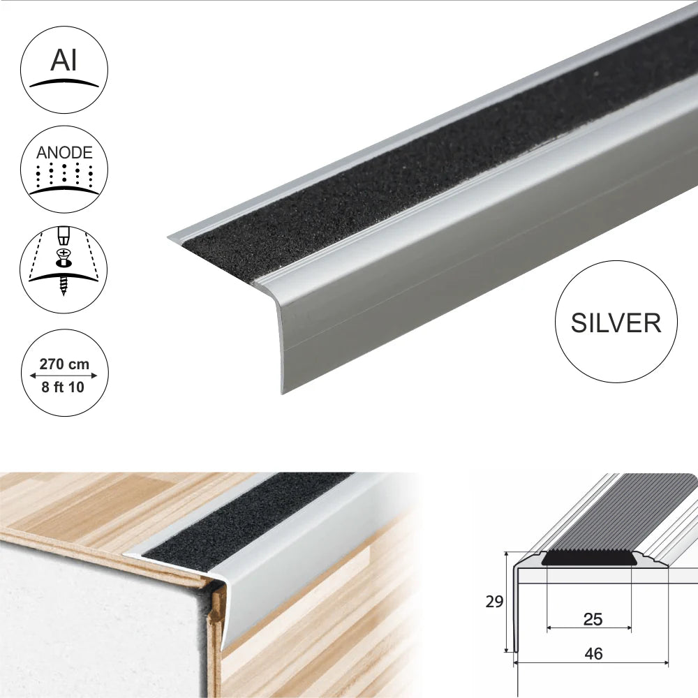 A44 41 x 26.6mm Anodised Aluminium Non Slip Stair Nosing Edge Trim With Tape Stair Nosing etc