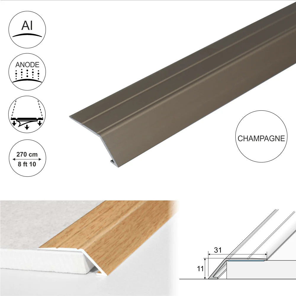 A45 31mm Anodised Aluminium Self Adhesive Door Threshold Ramp Profile Stair Nosing etc