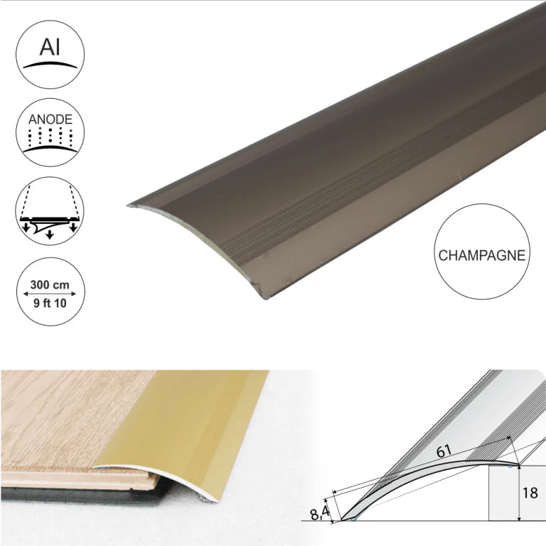 A49 61mm Anodised Aluminium Self Adhesive Door Threshold Ramp Profile Stair Nosing etc