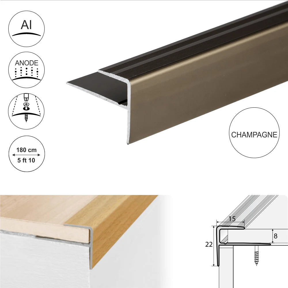 A60 15 x 22mm Push-In Anodised Aluminium Stair Nosing Edge Trim Stair Nosing etc