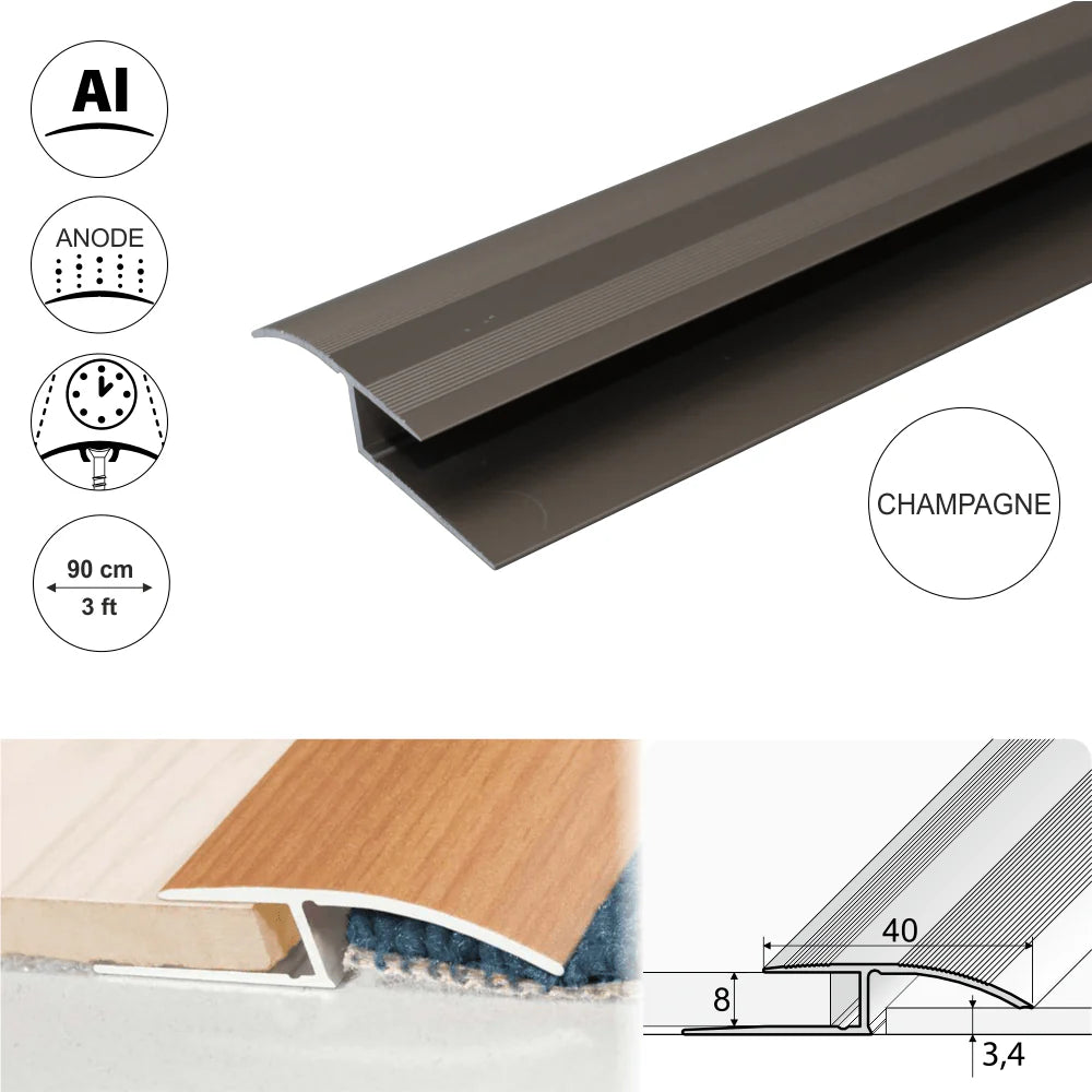 A62 40mm Anodised Aluminium Door Threshold Ramp Profile Stair Nosing etc