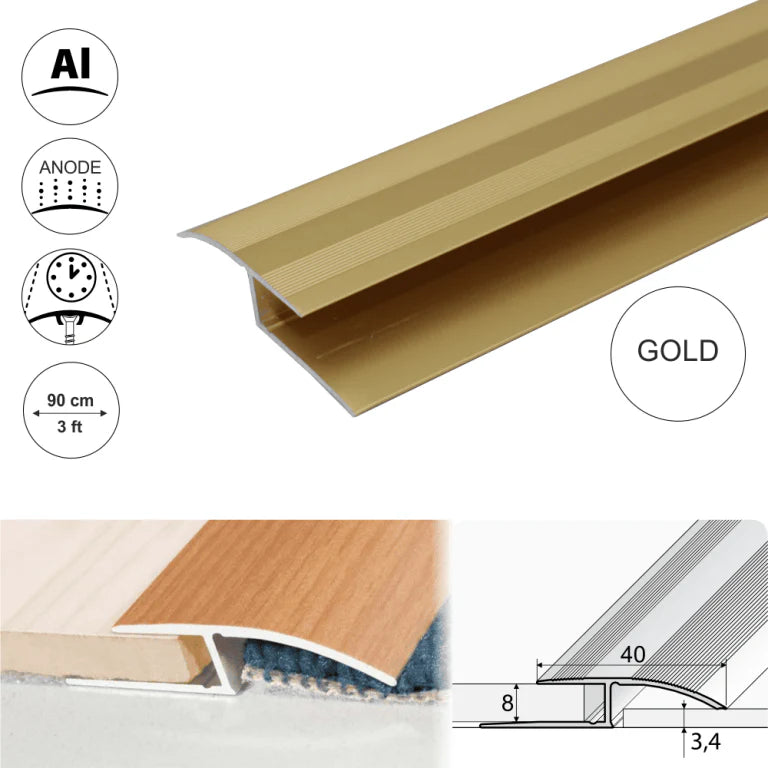 A62 40mm Anodised Aluminium Door Threshold Ramp Profile Stair Nosing etc