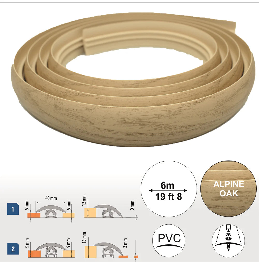 Flex Line 40mm Pvc Flexible Flooring Transition Profile Door Threshold Stair Nosing etc