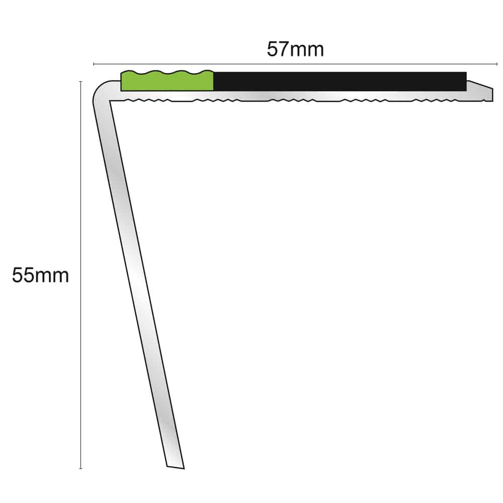 ASL20 57x55mm DDA Compliant Aluminium Non Slip Stair Nosing Edge Trim With Pvc Insert Stair Nosing etc