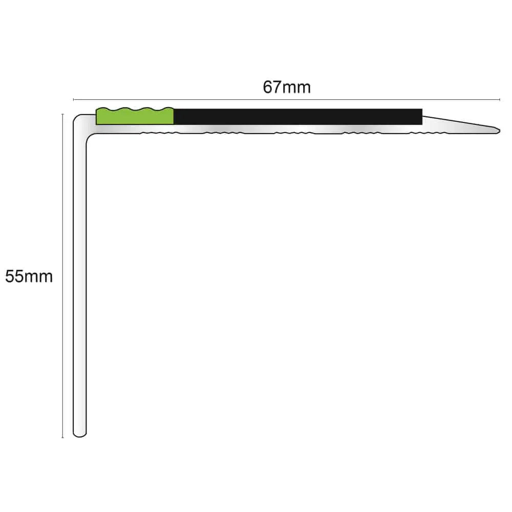 ASL21 67x55mm TredSafe DDA Compliant Aluminium Non Slip Stair Nosing Edge Trim With Pvc Insert Stair Nosing etc