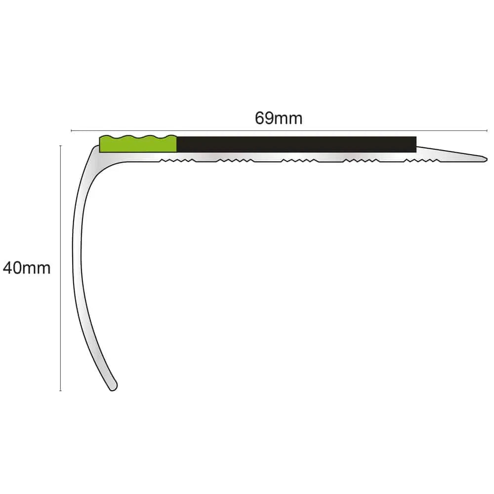 ASL25 69x40mm Tredsafe Aluminium Non Slip Stair Nosing Edge Trim With Pvc Insert Stair Nosing etc