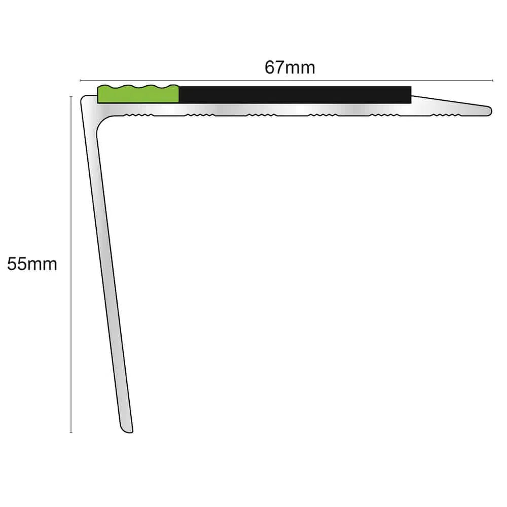 ASL26 67x55mm Tredsafe DDA Compliant Aluminium Non Slip Stair Nosing Edge Trim With Pvc Insert Stair Nosing etc