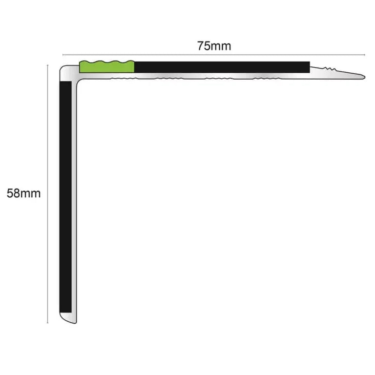 ASL27 75x58mm Tredsafe DDA Compliant Aluminium Non Slip Stair Nosing – Straight With Pvc Insert Stair Nosing etc