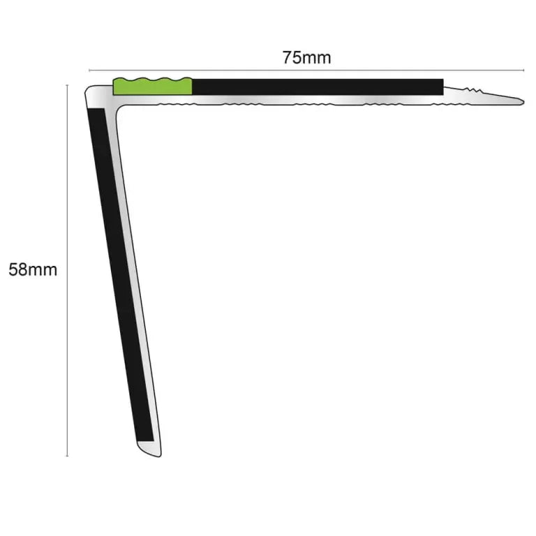 ASL28 75x58mm DDA Compliant Straight Aluminium Non Slip Stair Nosing Edge Trim With PVC Insert Stair Nosing etc