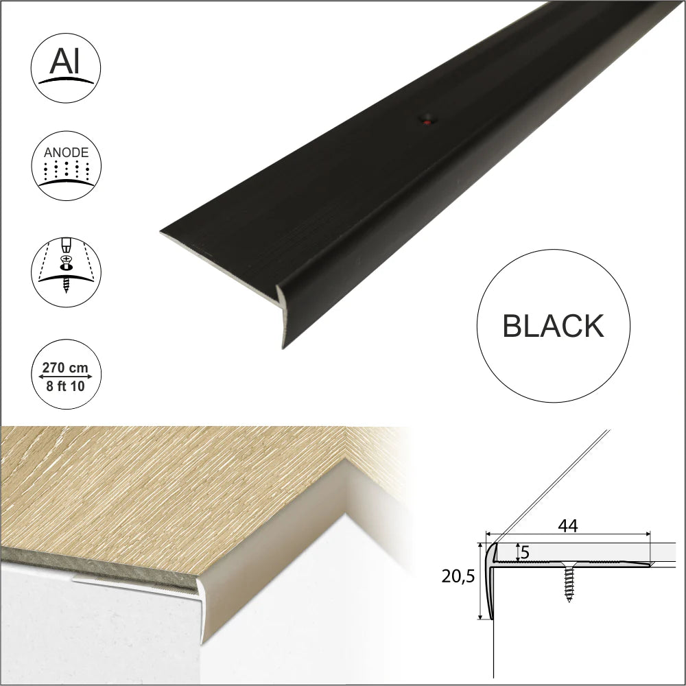 C27 44 x 20.5mm Anodised Aluminium LVT Stair nosing Edge Profile For 5mm Flooring Stair Nosing etc