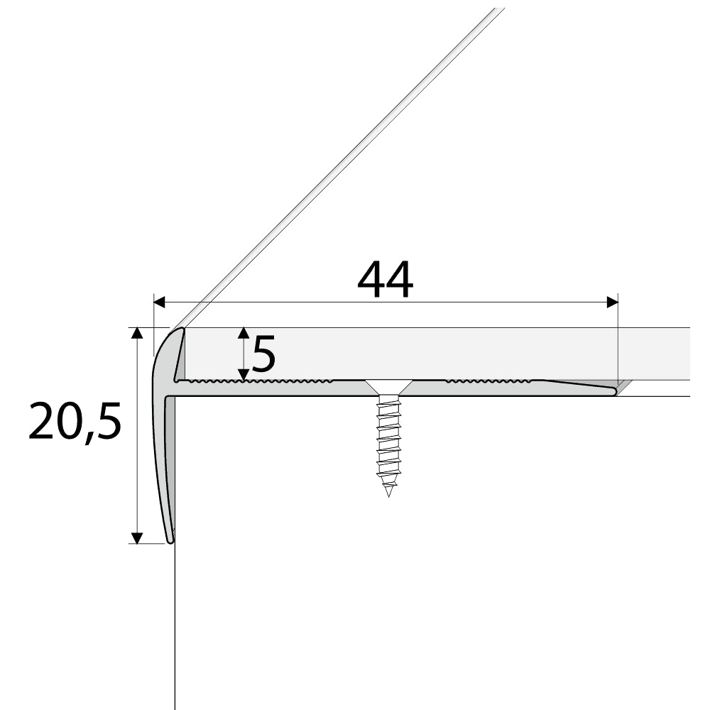 C27 44 x 20.5mm Anodised Aluminium LVT Stair nosing Edge Profile For 5mm Flooring Stair Nosing etc