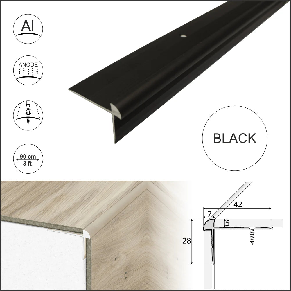 C29 42 x 28mm Anodised Aluminium LVT Stair nosing Edge Profile For 5mm Flooring Stair Nosing etc