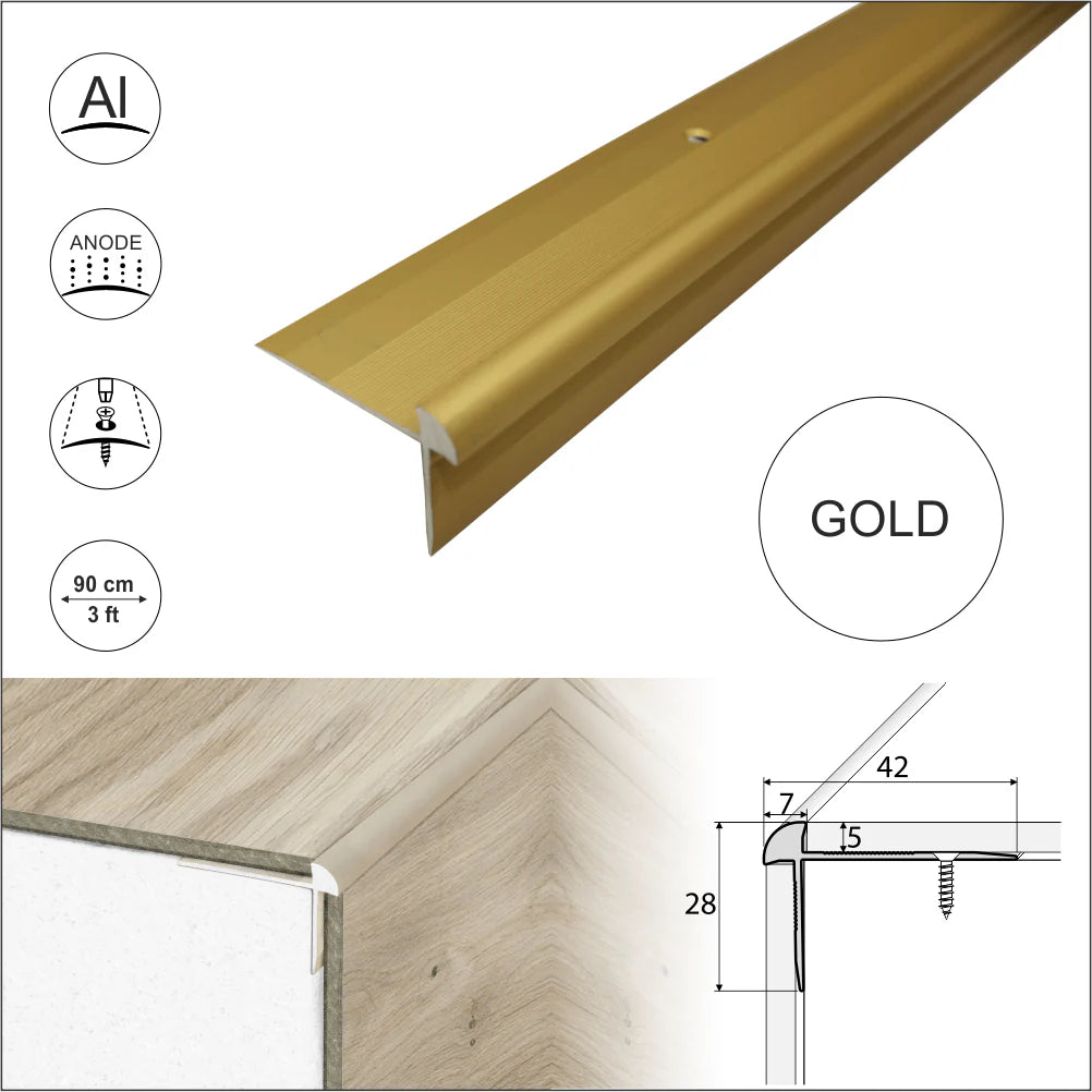 C29 42 x 28mm Anodised Aluminium LVT Stair nosing Edge Profile For 5mm Flooring Stair Nosing etc