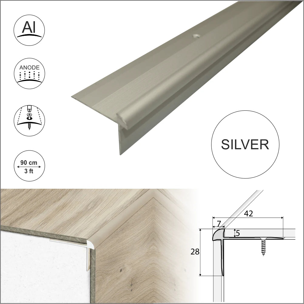 C29 42 x 28mm Anodised Aluminium LVT Stair nosing Edge Profile For 5mm Flooring Stair Nosing etc