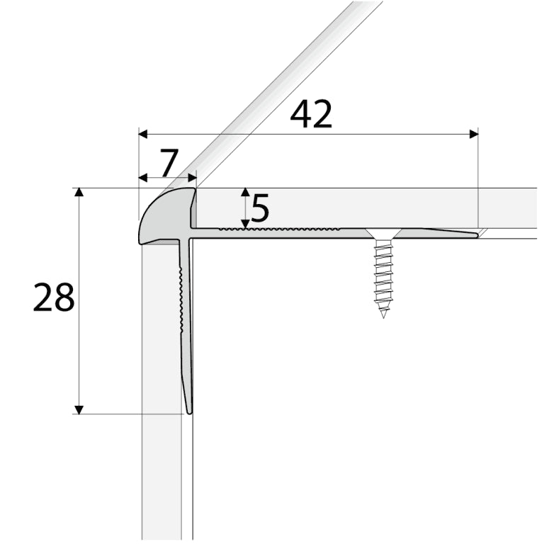 C29 42 x 28mm Anodised Aluminium LVT Stair nosing Edge Profile For 5mm Flooring Stair Nosing etc