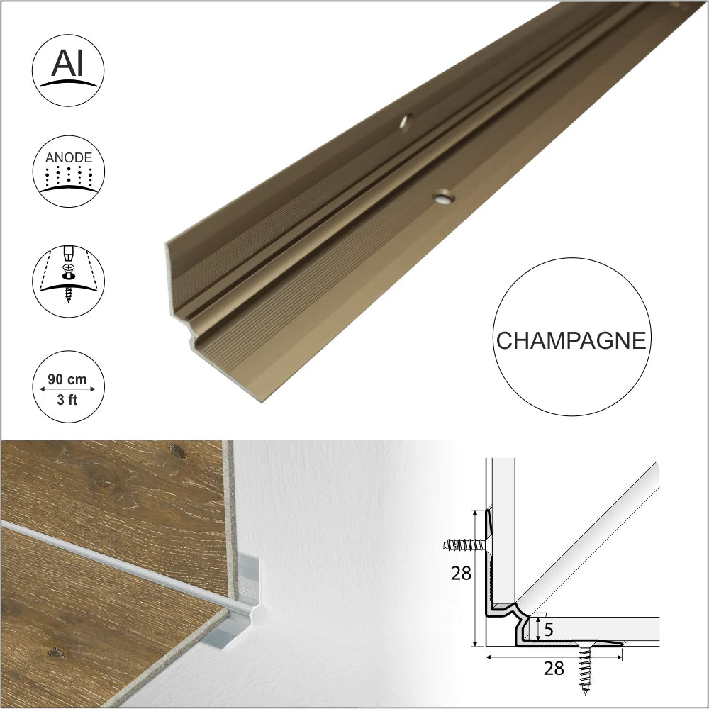 C31 28 x 28mm Anodised Aluminium LVT Stair nosing Inner Corner For 5mm Flooring Stair Nosing etc