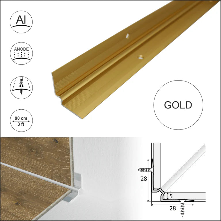 C31 28 x 28mm Anodised Aluminium LVT Stair nosing Inner Corner For 5mm Flooring Stair Nosing etc