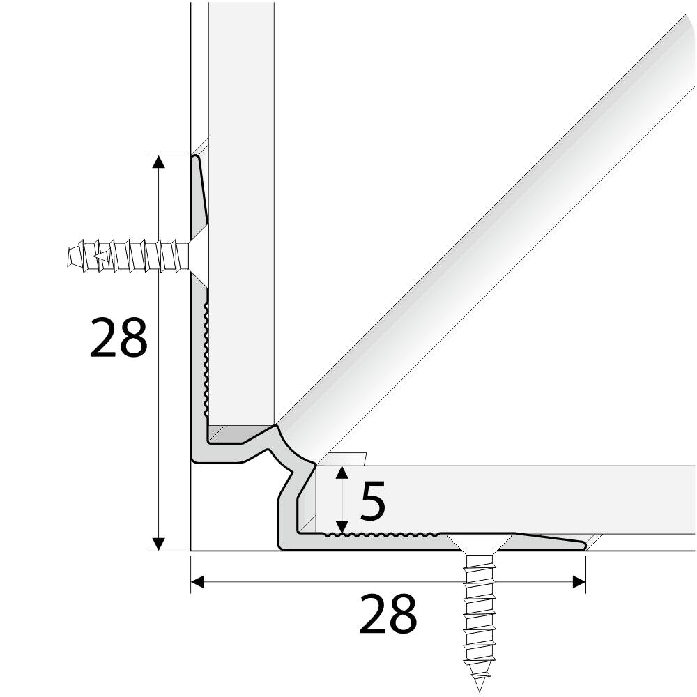 C31 28 x 28mm Anodised Aluminium LVT Stair nosing Inner Corner For 5mm Flooring Stair Nosing etc