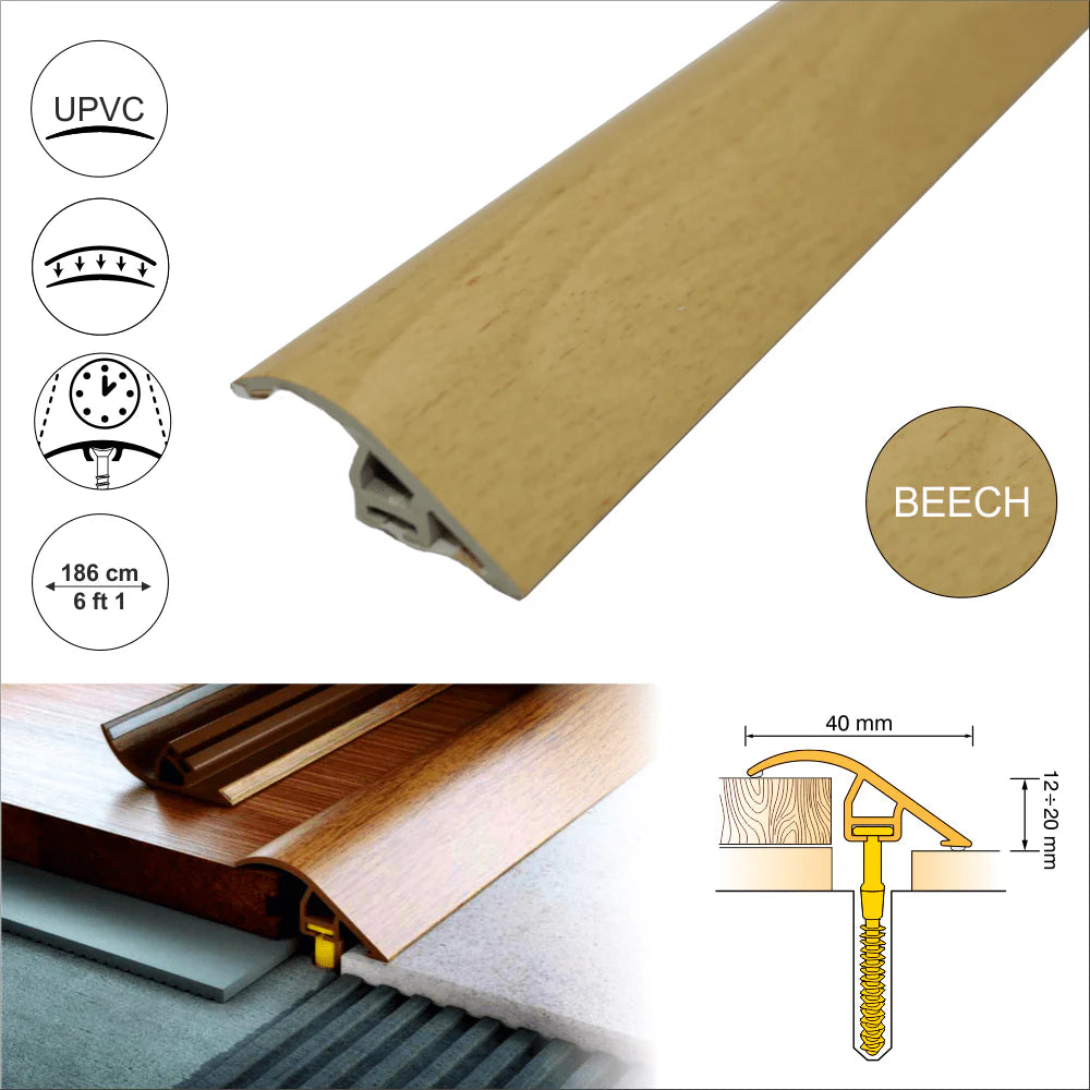 C40 40mm Pvc Wood Effect Door Threshold Ramp Profile Stair Nosing etc