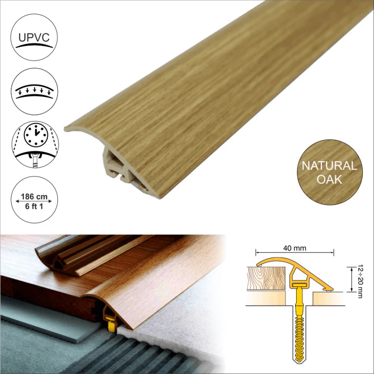 C40 40mm Pvc Wood Effect Door Threshold Ramp Profile Stair Nosing etc