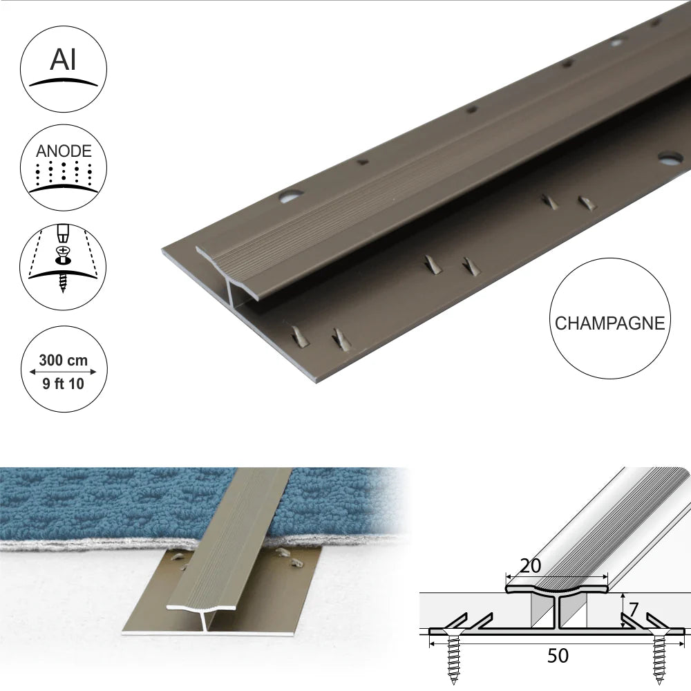 C61 20mm Anodised Aluminium Dual Edge Carpet Profile Stair Nosing etc