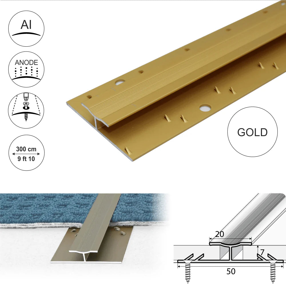 C61 20mm Anodised Aluminium Dual Edge Carpet Profile Stair Nosing etc