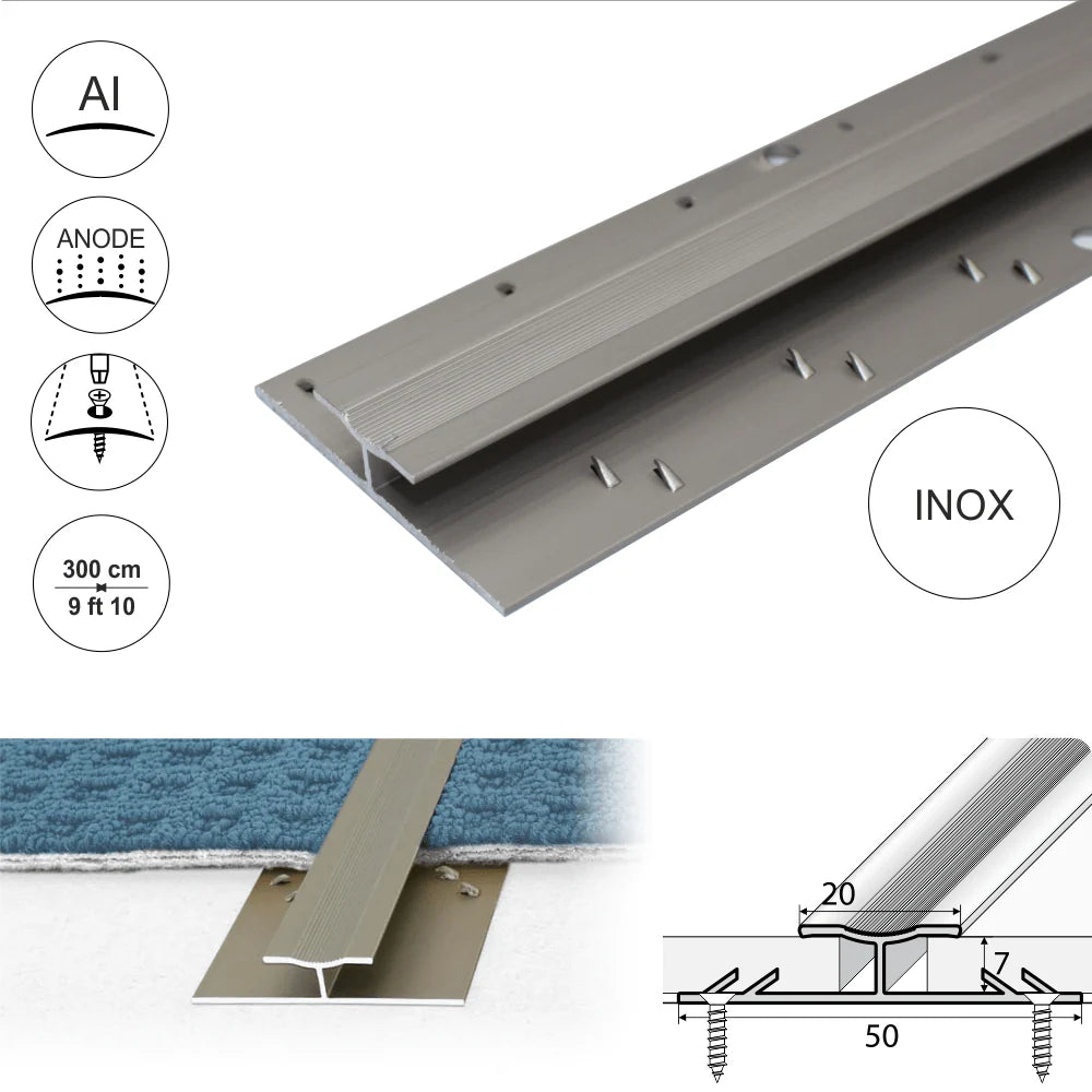 C61 20mm Anodised Aluminium Dual Edge Carpet Profile Stair Nosing etc