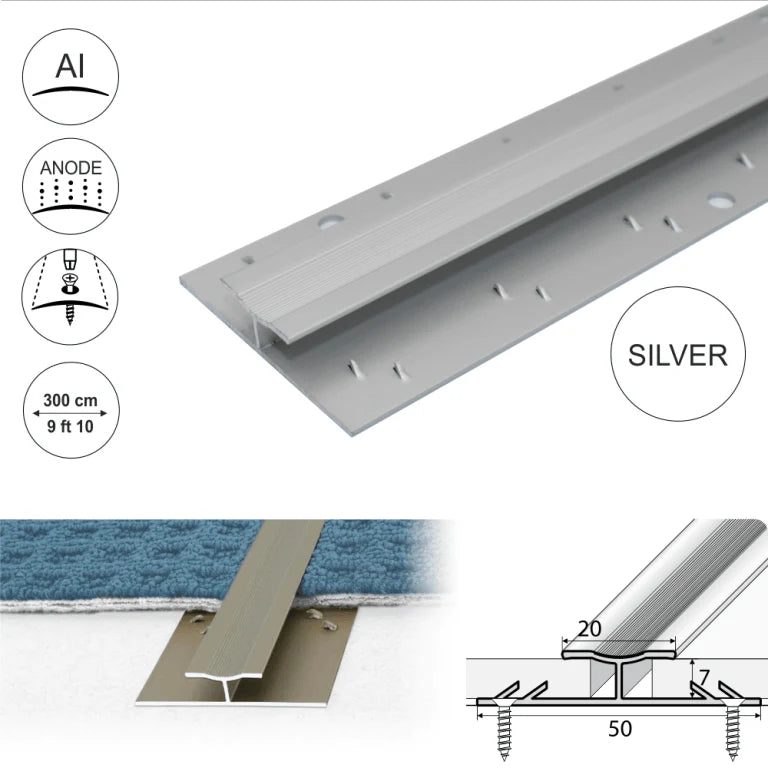 C61 20mm Anodised Aluminium Dual Edge Carpet Profile Stair Nosing etc