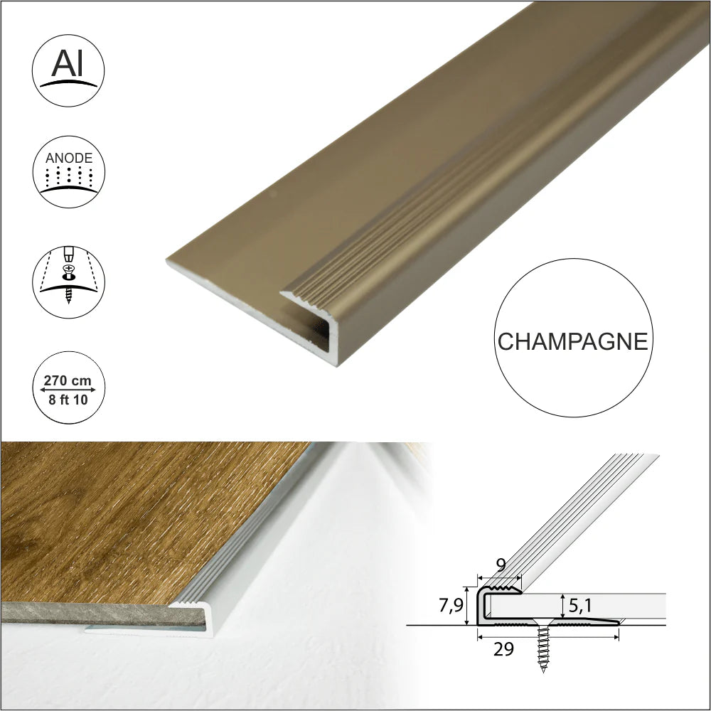 C63 Anodised Aluminium LVT U Edging Profile Threshold For 5mm Flooring Stair Nosing etc