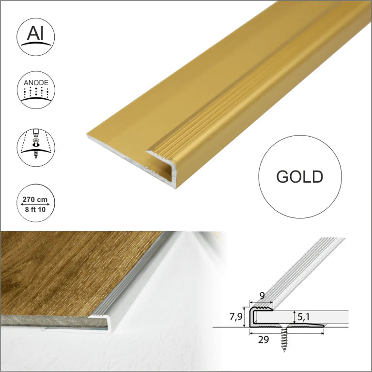 C63 Anodised Aluminium LVT U Edging Profile Threshold For 5mm Flooring Stair Nosing etc