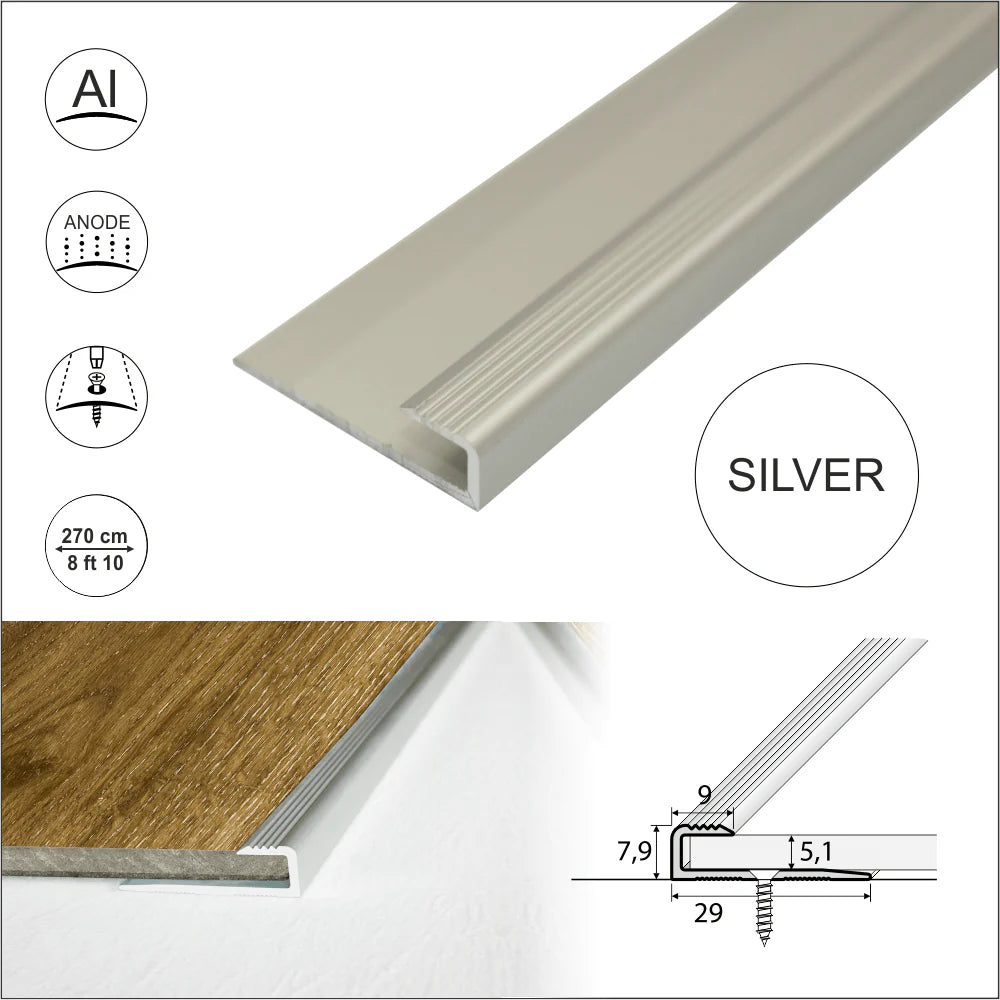 C63 Anodised Aluminium LVT U Edging Profile Threshold For 5mm Flooring Stair Nosing etc