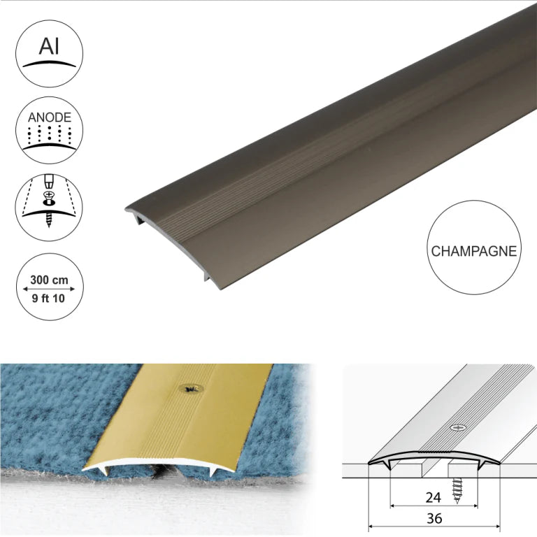 C68 36mm Anodised Aluminium Carpet Cover Strip Profile Stair Nosing etc