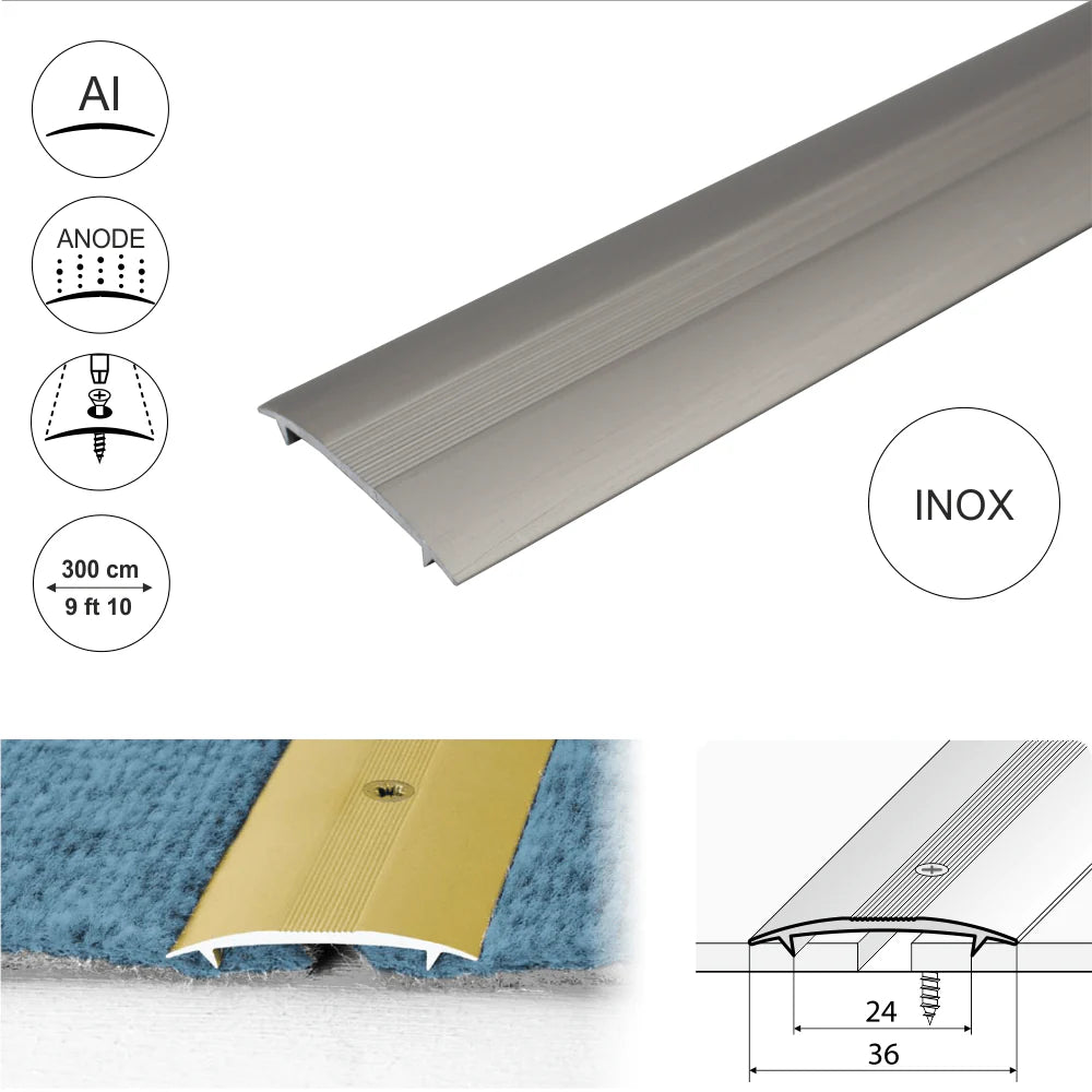 C68 36mm Anodised Aluminium Carpet Cover Strip Profile Stair Nosing etc