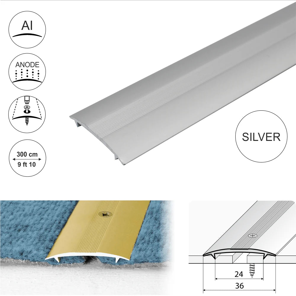 C68 36mm Anodised Aluminium Carpet Cover Strip Profile Stair Nosing etc