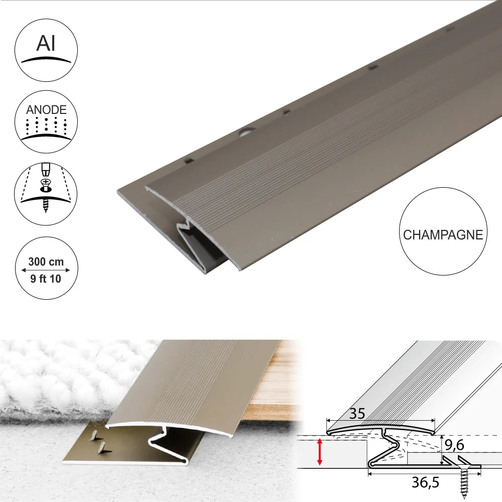 C69 35mm Anodised Aluminium Z Carpet Profile Stair Nosing etc