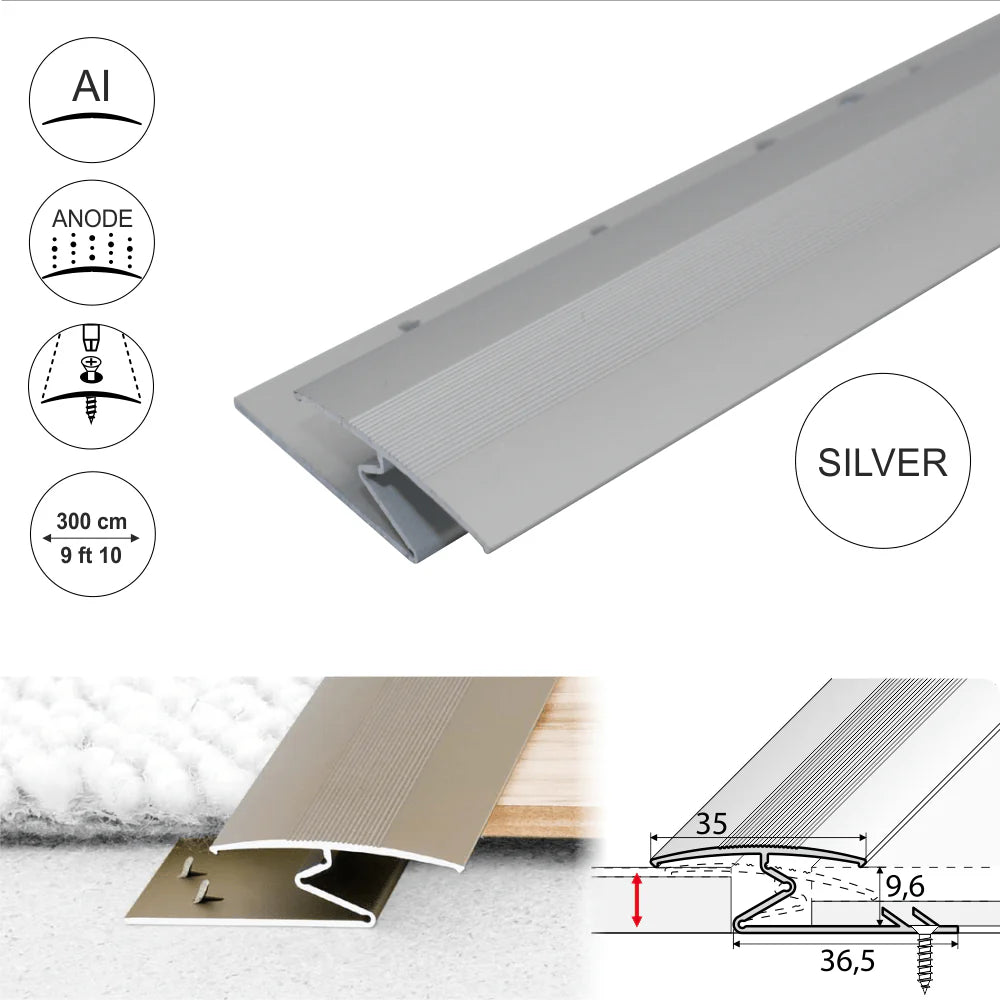 C69 35mm Anodised Aluminium Z Carpet Profile Stair Nosing etc