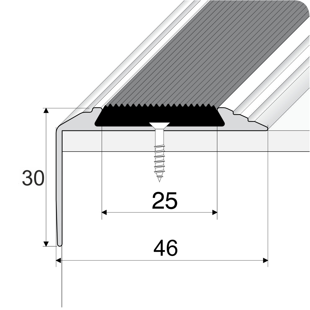 A38 46 x 30mm Anodised Aluminium Non Slip Rubber Stair Nosing Edge Trim Stair Nosing etc