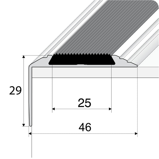 15 Pack Silver A38 0.9m x 46mm x 30mm Screw Fit Anodised Aluminium Non Slip Stair Nosing With Black Rubber