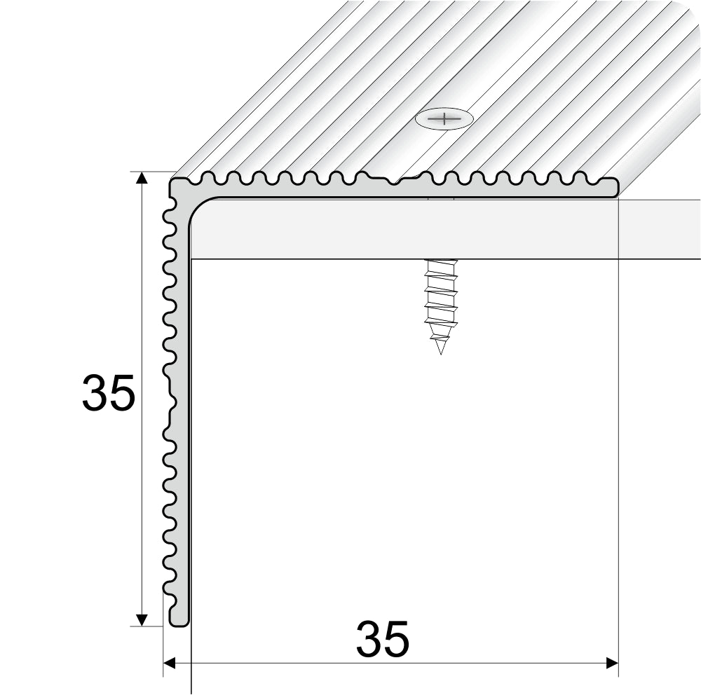 A34 35 x 35mm Anodised Aluminium Self Adhesive Non Slip Ribbed Treads Stair Nosing Edge Trim Stair Nosing etc